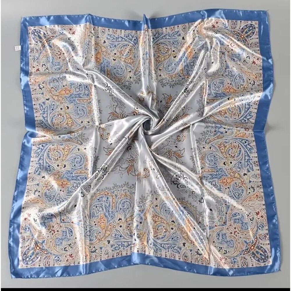 Blue paisley luxury imitation silk scarf shawl wrap